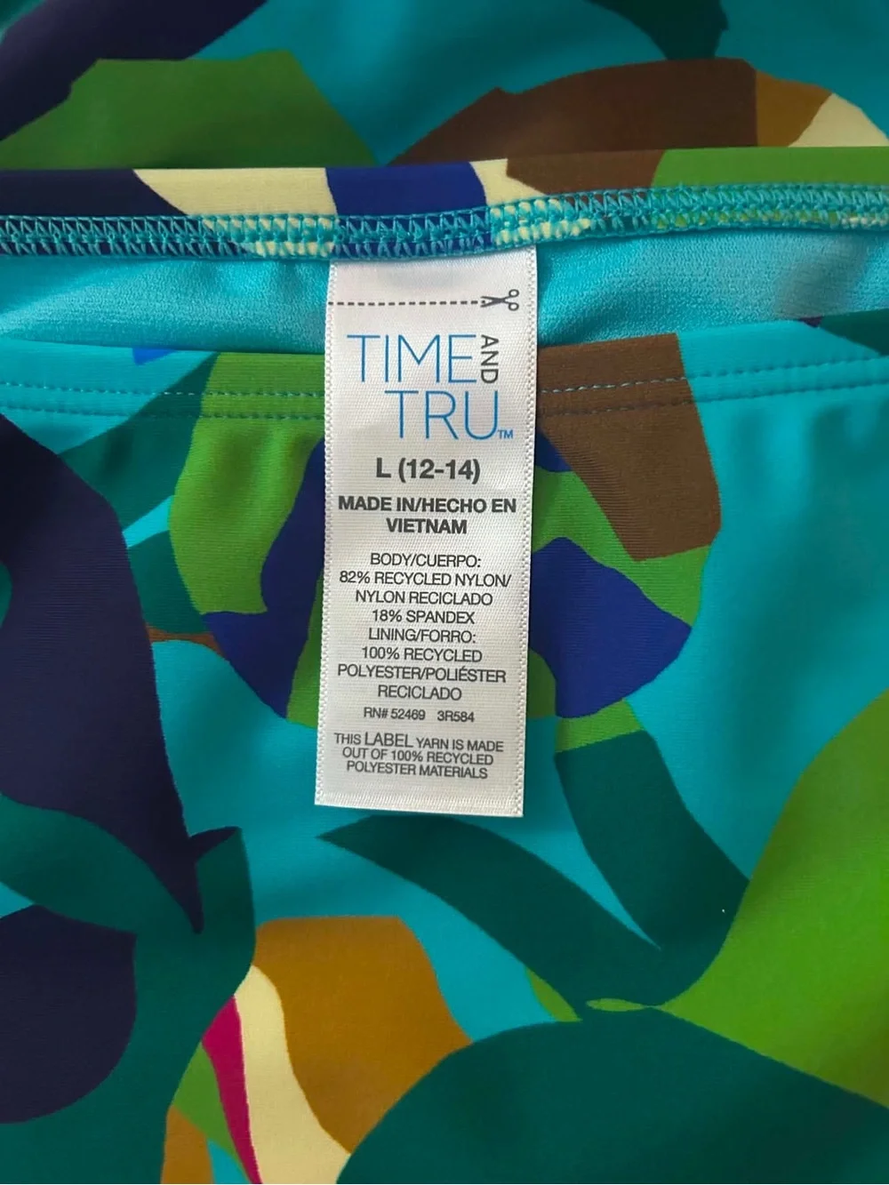 Time and Tru Multicolor Abstract Swim Bottom in Teal & Green